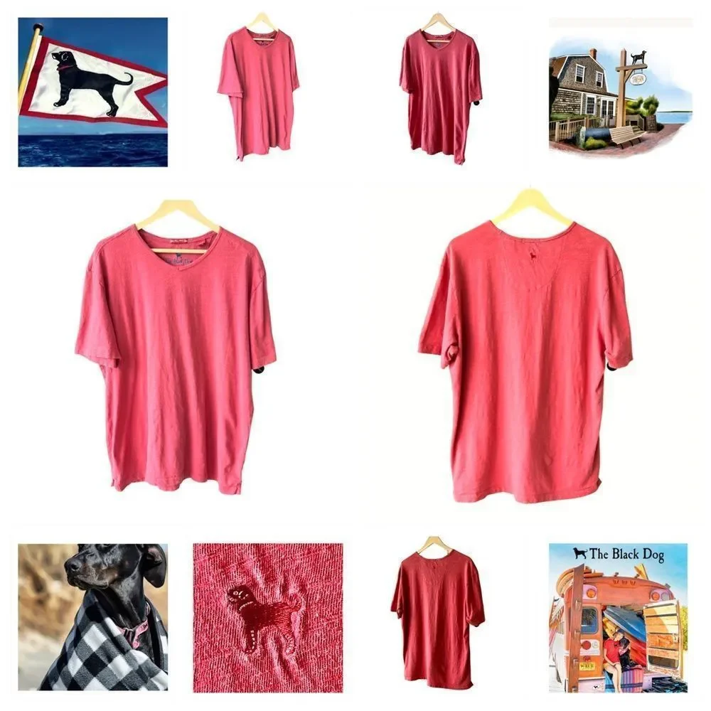 The Black Dog Men’s V-Neck T-Shirt. Coral. Large - Picture 1 of 15